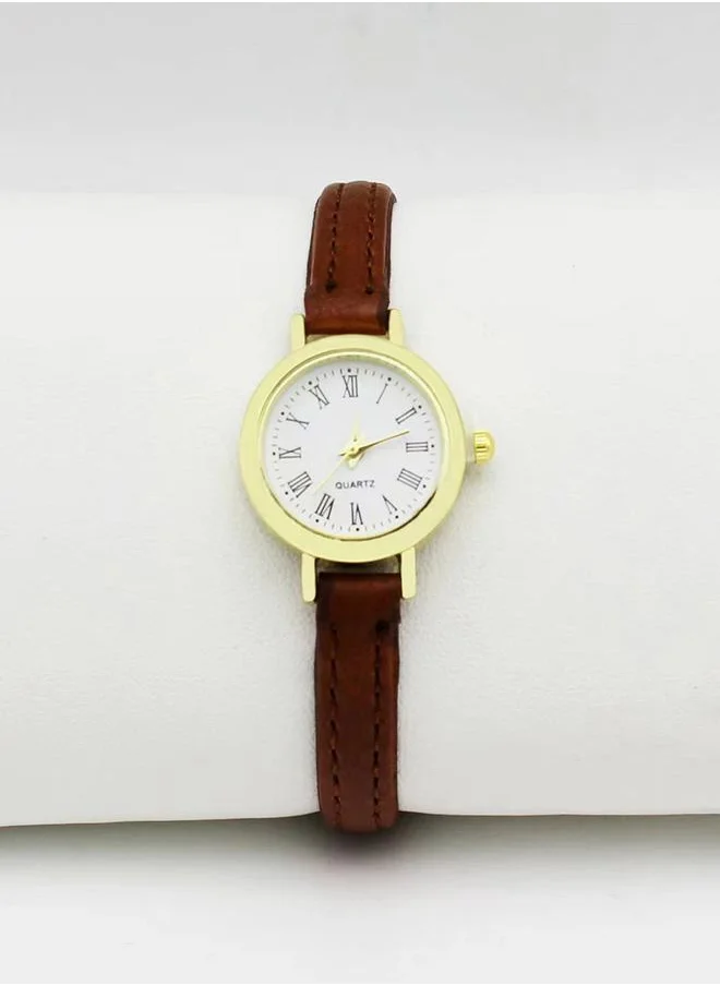 Styli Round Classic Brown Strap Analog Watch