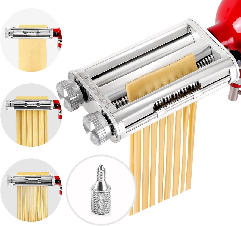 RAFBAR Pasta Maker Attachment for KitchenAid Stand Mixers, 3-in-1 Stainless Steel Pasta Roller & Cutter Set with Spaghetti and Fettuccine Blades, Includes 1 Metal Knob Screw Replacement - Image 1