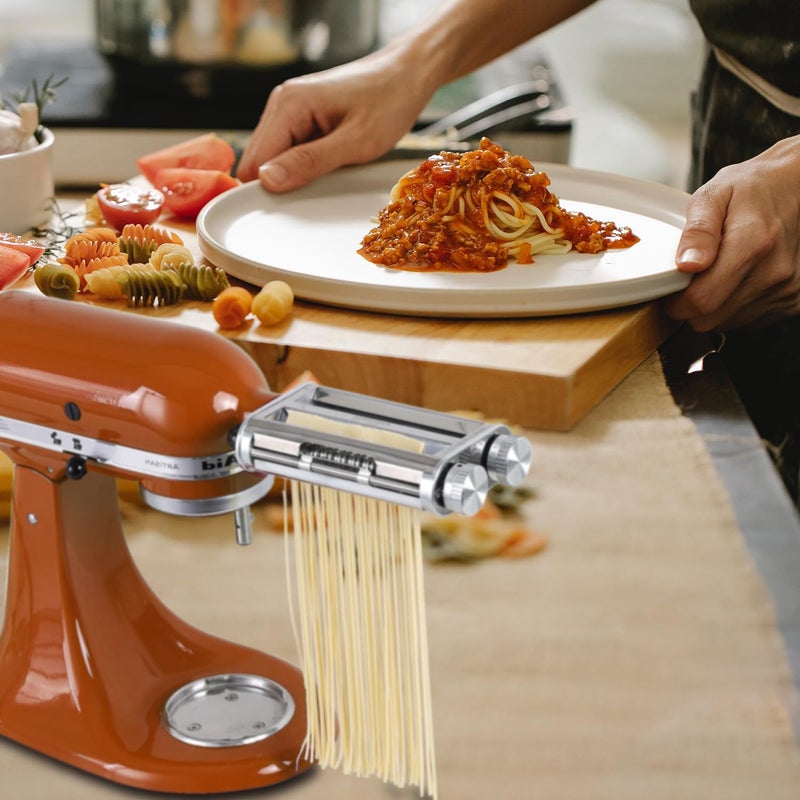 RAFBAR Pasta Maker Attachment for KitchenAid Stand Mixers, 3-in-1 Stainless Steel Pasta Roller & Cutter Set with Spaghetti and Fettuccine Blades, Includes 1 Metal Knob Screw Replacement - Image 5