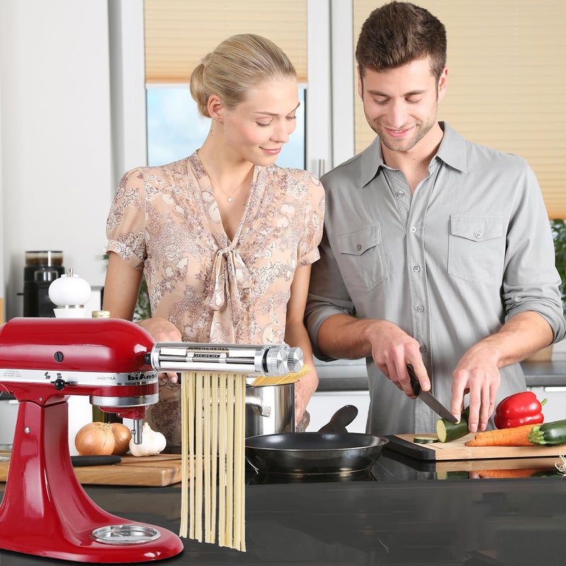 RAFBAR Pasta Maker Attachment for KitchenAid Stand Mixers, 3-in-1 Stainless Steel Pasta Roller & Cutter Set with Spaghetti and Fettuccine Blades, Includes 1 Metal Knob Screw Replacement - Image 4