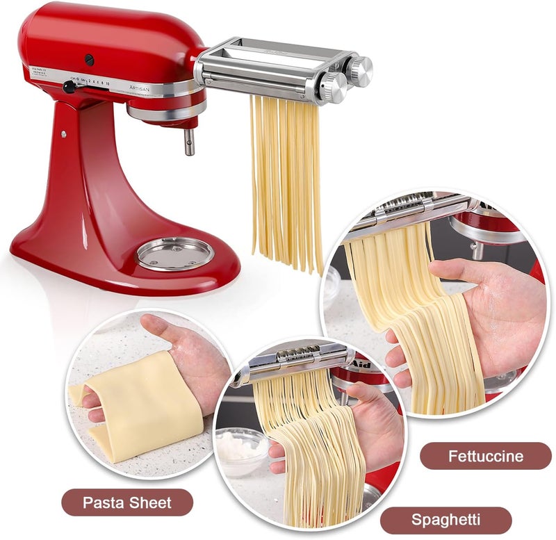 RAFBAR Pasta Maker Attachment for KitchenAid Stand Mixers, 3-in-1 Stainless Steel Pasta Roller & Cutter Set with Spaghetti and Fettuccine Blades, Includes 1 Metal Knob Screw Replacement - Image 3