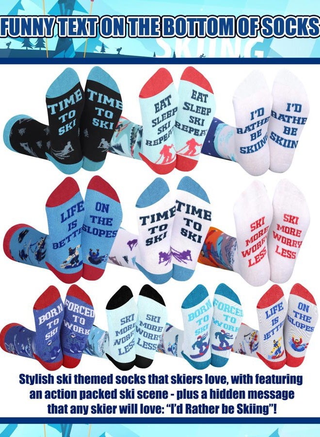 Maiteenly 10 Pairs Funny Ski Themed Crew Socks Novelty Winter Snowboarding Gift Ideas for Ski Lovers Skiers Men Youth Christmas Xmas Holiday, 10 Styles - Image 2