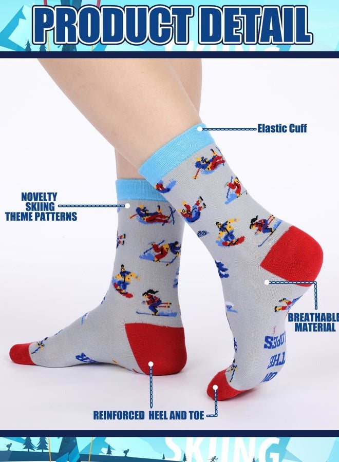 Maiteenly 10 Pairs Funny Ski Themed Crew Socks Novelty Winter Snowboarding Gift Ideas for Ski Lovers Skiers Men Youth Christmas Xmas Holiday, 10 Styles - Image 3