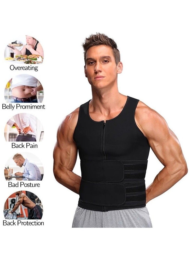 Generic Sauna Suit for Mens Neoprene Waist Trainer Workout Trimmer Belt for Men Corset Sweater Vest Weighted Zipper Tank Top Body Shaper Gym Sweat Shirt - Image 1
