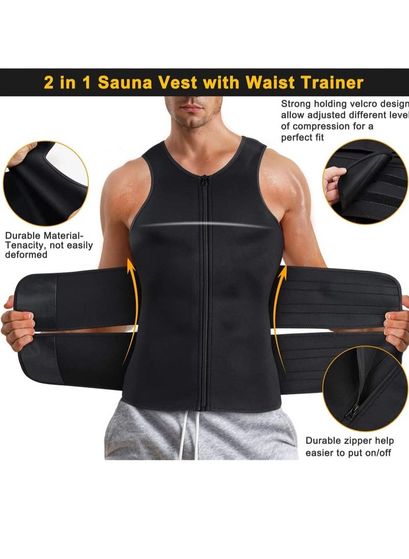 Generic Sauna Suit for Mens Neoprene Waist Trainer Workout Trimmer Belt for Men Corset Sweater Vest Weighted Zipper Tank Top Body Shaper Gym Sweat Shirt - Image 2