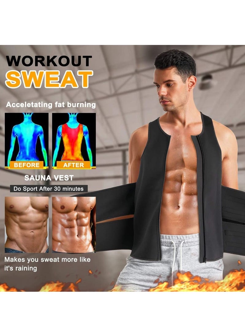 Generic Sauna Suit for Mens Neoprene Waist Trainer Workout Trimmer Belt for Men Corset Sweater Vest Weighted Zipper Tank Top Body Shaper Gym Sweat Shirt - Image 3