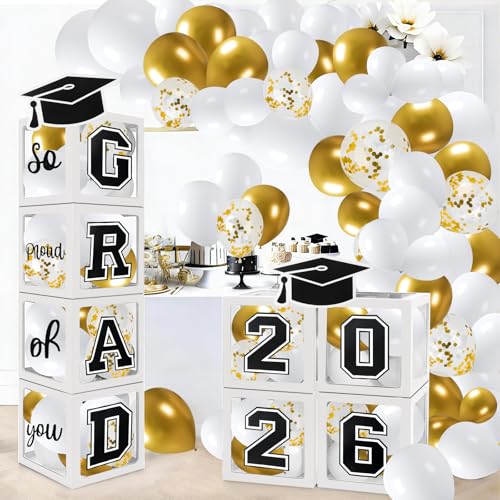 Labrostar Graduation Decorations 2026 Graduation Party Decorations Set of 4 Boxes with 129pcs Balloons Arch Garland Kit Party Supplies for Any Grades White - Image 1