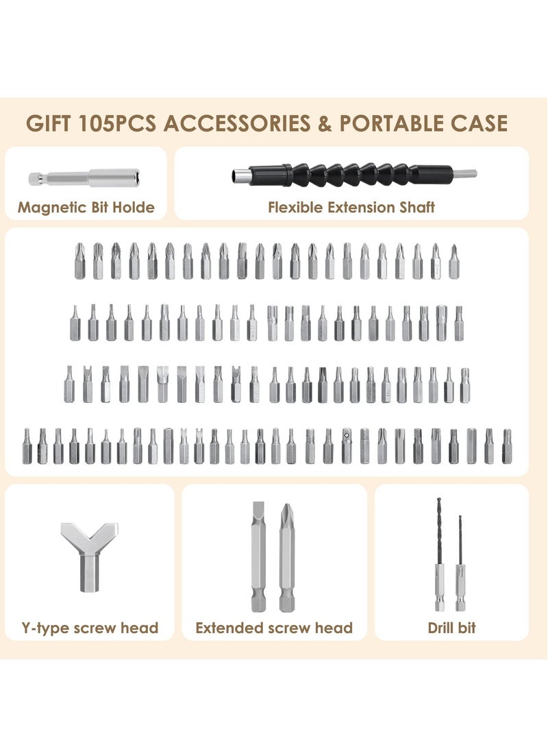 SYOSI Electric Screwdriver Set Rechargeable Electric Screwdriver With 106 Piece Bit Rotatable Handle LED Light Carrying Case Home Repair Tool Set  - Image 3