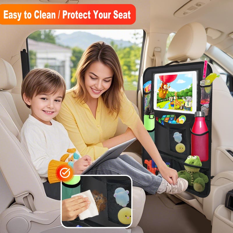 Zecirl Car Backseat Organizer ï¼Œ2 Pack Car Organizer Back Seat with 11" Tablet Holder, 10 Storage Pockets Seat Back Protectors Kick Mats for Kids Toddlers, Travel Accessories (Black) - Image 4