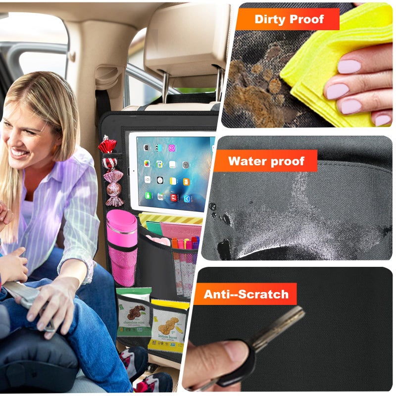 Zecirl Car Backseat Organizer ï¼Œ2 Pack Car Organizer Back Seat with 11" Tablet Holder, 10 Storage Pockets Seat Back Protectors Kick Mats for Kids Toddlers, Travel Accessories (Black) - Image 3
