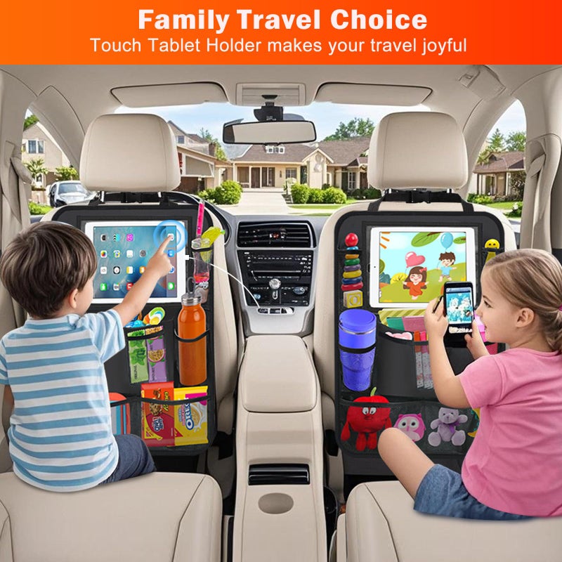 Zecirl Car Backseat Organizer ï¼Œ2 Pack Car Organizer Back Seat with 11" Tablet Holder, 10 Storage Pockets Seat Back Protectors Kick Mats for Kids Toddlers, Travel Accessories (Black) - Image 5