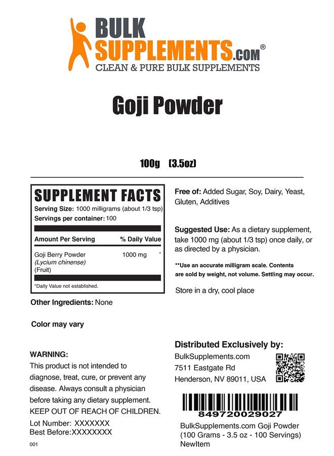 BULKSUPPLEMENTS.COM Goji Berry Powder Herbal Supplement For Immune Support 1000Mg Of Goji Berries Powder Per Serving Gluten Free (100 Grams 3.5 Oz) - Image 3
