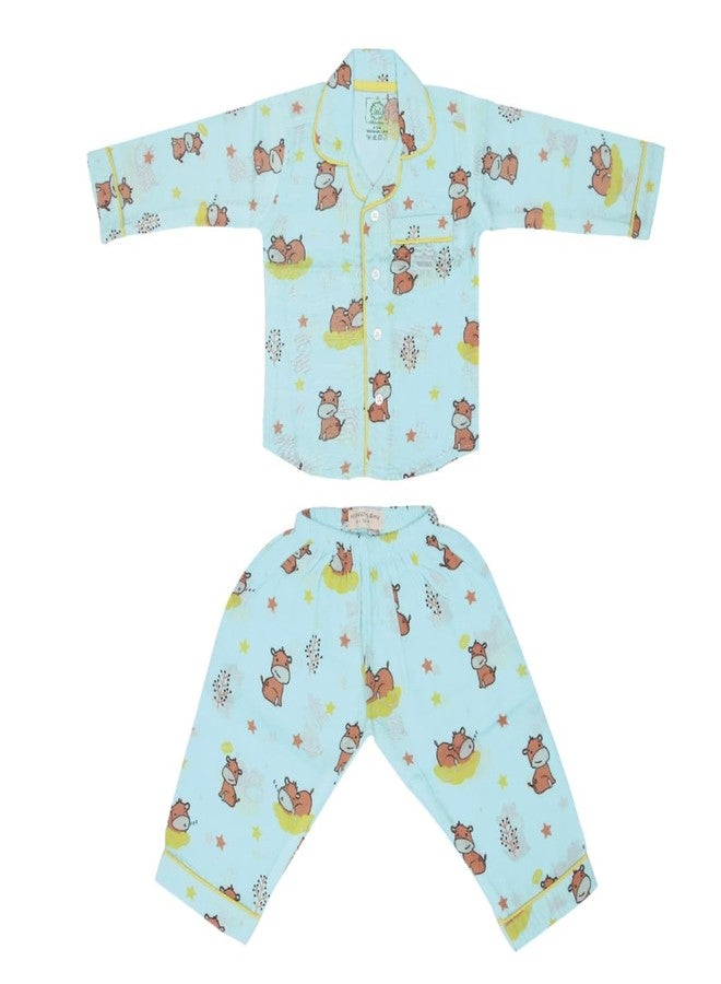 A toddler thing 100% Organic Muslin Full Sleeves Sleepsuit | Top & Pants | Night Suit for Boys & Girls | Sleepwear Baby Products | Pajama Set | Full Cover Dress | Print- SleepyHippo | Size- 4-5y - Image 1