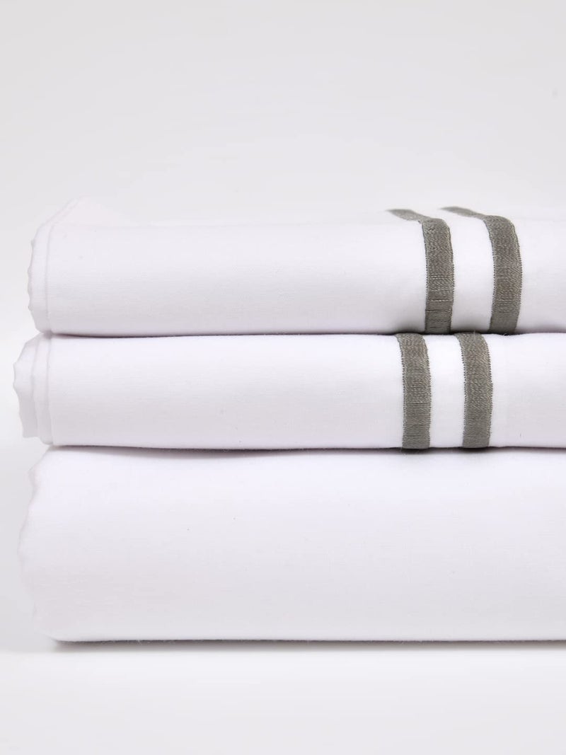 LINENWALAS 400 TC White Bedsheet Cotton with 2 Marrow Embroidery Pillow Covers|Softest Long Staple 100% Cotton Silky Soft - King (108"x108") - Silver Marrow Embroidery - Image 5