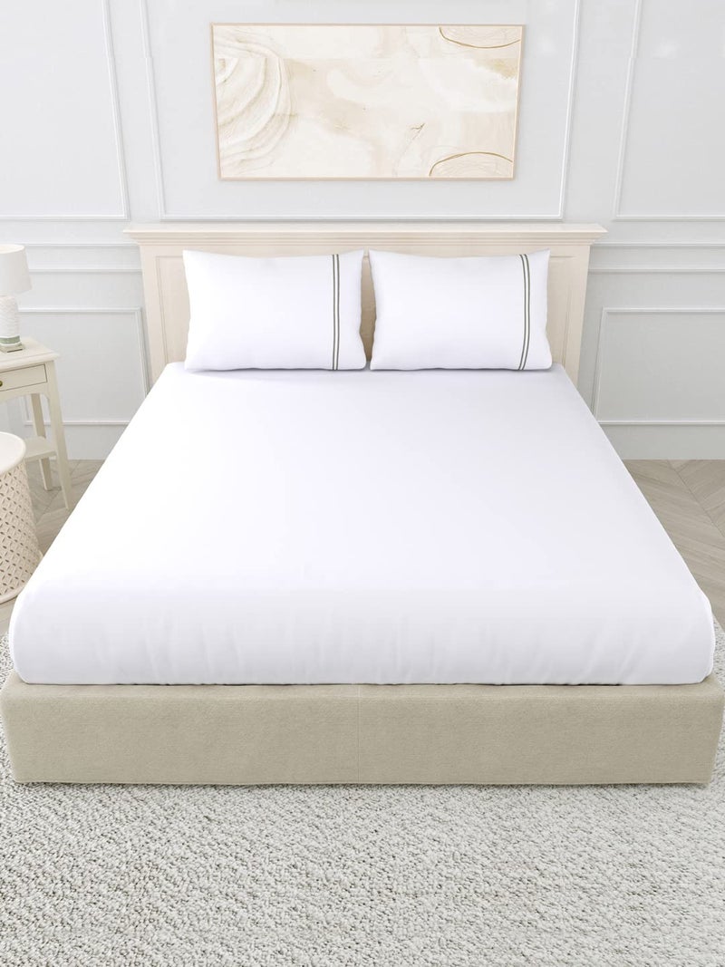LINENWALAS 400 TC White Bedsheet Cotton with 2 Marrow Embroidery Pillow Covers|Softest Long Staple 100% Cotton Silky Soft - King (108"x108") - Silver Marrow Embroidery - Image 2