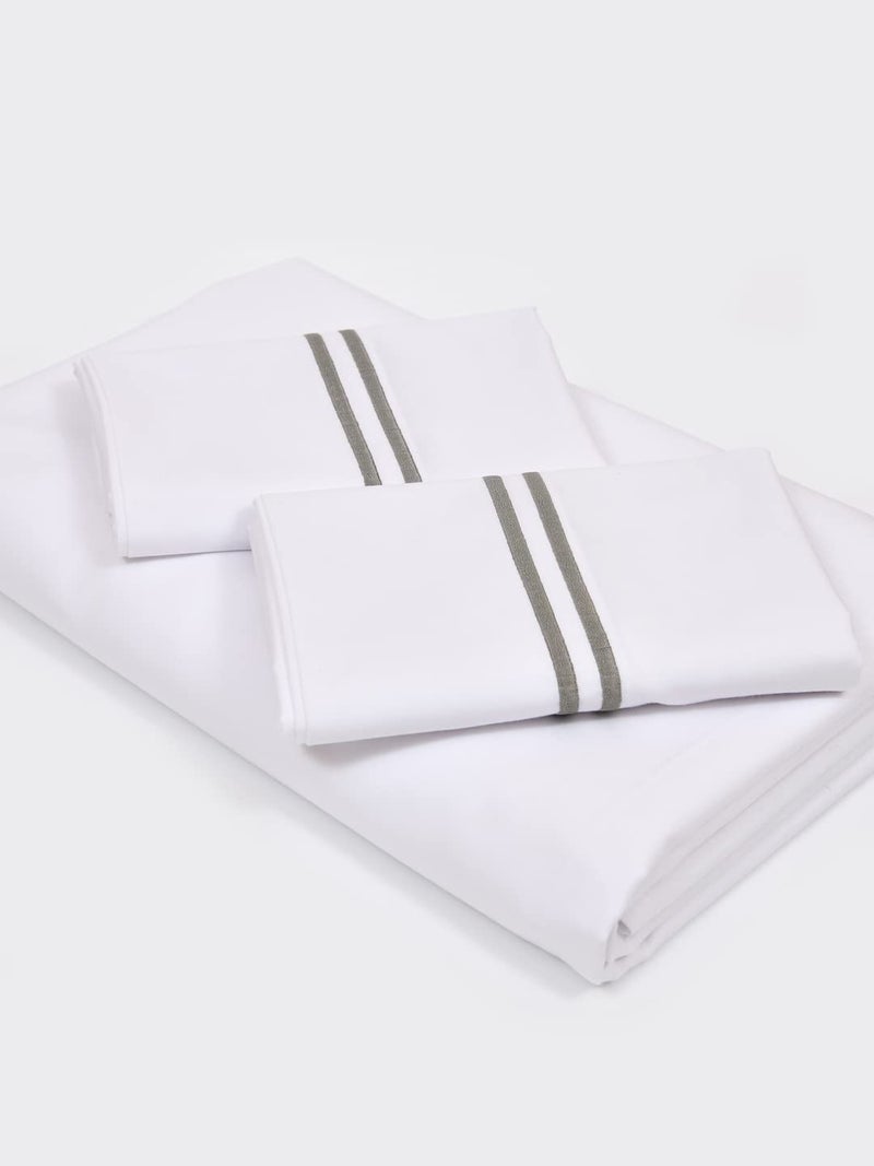 LINENWALAS 400 TC White Bedsheet Cotton with 2 Marrow Embroidery Pillow Covers|Softest Long Staple 100% Cotton Silky Soft - King (108"x108") - Silver Marrow Embroidery - Image 4