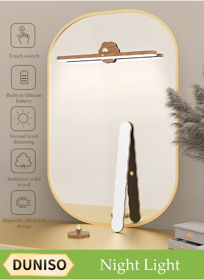 DUNISO Led Mirror Light, Adjustable 360° Rotating Night Light, Corridor Mural Light, Fill Light, Magnetic Makeup Mirror, Touch Light, Removable Cabinet Light, Built-In Rechargeable Battery, Suitable For Wardrobe, Bedside Mirror, Bathroom, Wood Grain Warm Light  - Image 1