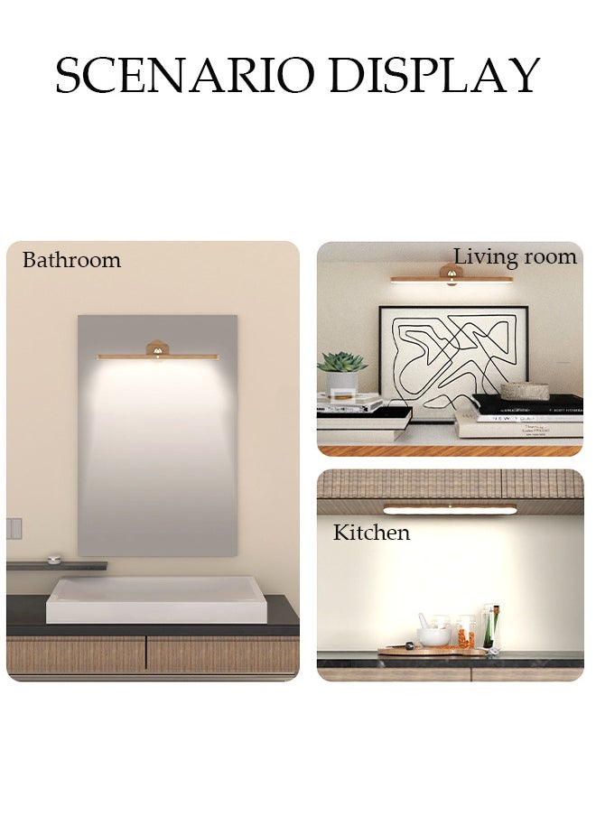 DUNISO Led Mirror Light, Adjustable 360° Rotating Night Light, Corridor Mural Light, Fill Light, Magnetic Makeup Mirror, Touch Light, Removable Cabinet Light, Built-In Rechargeable Battery, Suitable For Wardrobe, Bedside Mirror, Bathroom, Wood Grain Warm Light  - Image 3
