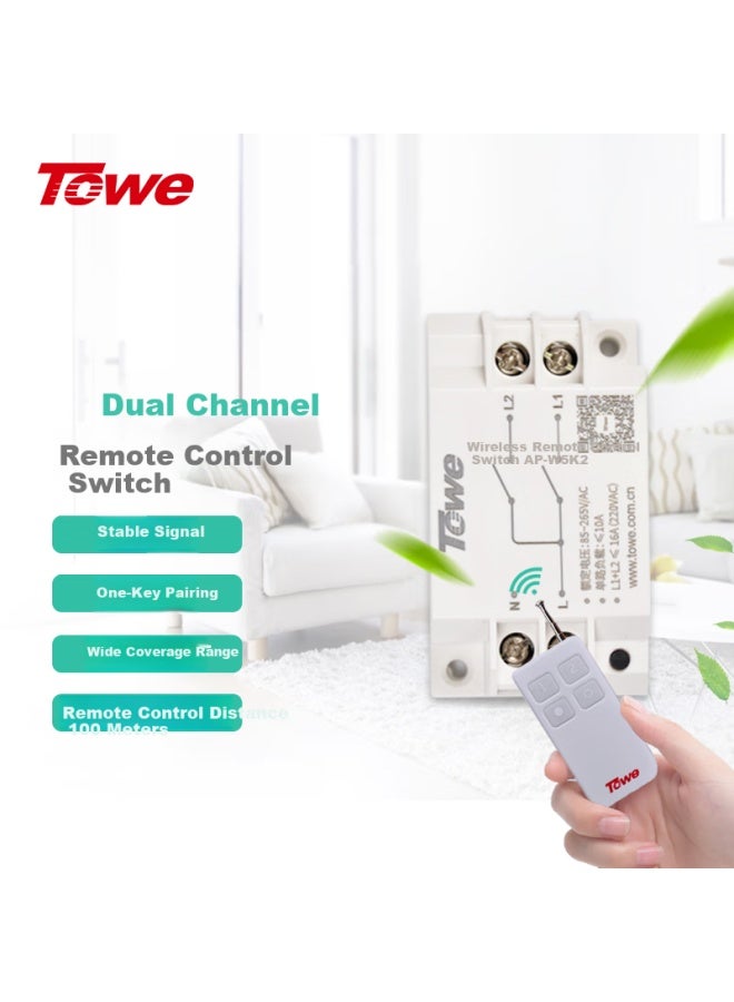 Towe 10a Wireless Remote Control Switch 220v Two-way/remote Control Light Power Switch Wire-free Smart Remote Control Switch For Home - Image 1