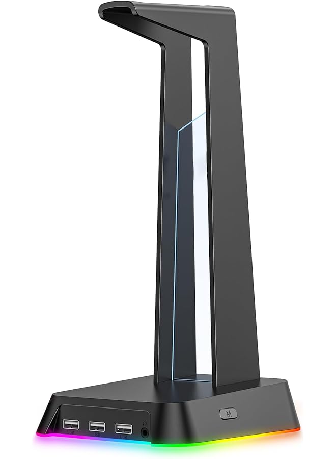 erorex Gaming Headset Stand Versatile Desktop Headset Holder With Rgb 3 Usb 2.0 Hubs & 3.5Mm Audio Jack Sturdy Rubber Anti Slip Base For All Headsets Black - Image 1