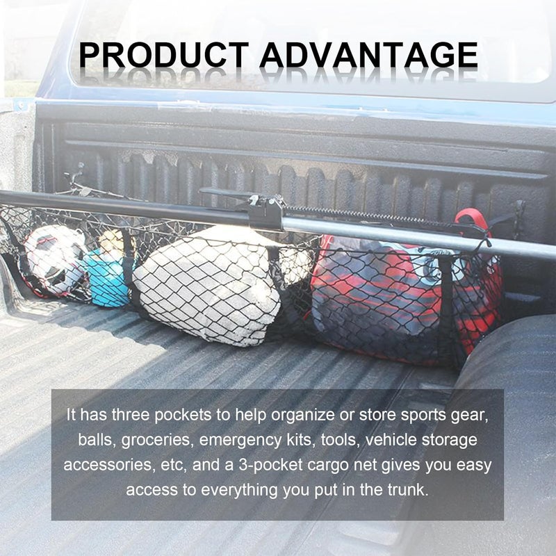 KEVWR 3 Pocket Cargo Net Trunk Bed Organizer - Image 5