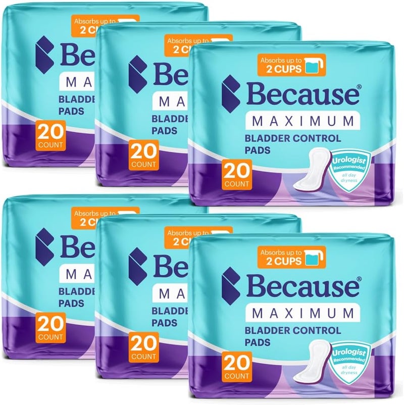 Because Incontinence Pads for Women  Maximum Absorbency Postpartum Liners Up to 100 LeakFree Protection Discreet Protection for Bladder Leaks 120 Count 6 Packs of 20 New Version - Image 2
