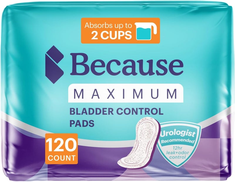 Because Incontinence Pads for Women  Maximum Absorbency Postpartum Liners Up to 100 LeakFree Protection Discreet Protection for Bladder Leaks 120 Count 6 Packs of 20 New Version - Image 1