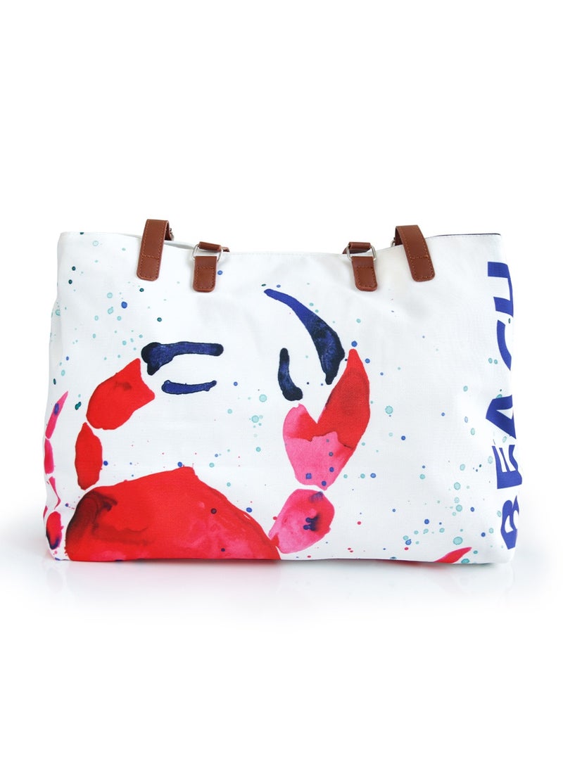 Anemoss - Women's Beach Bag, Waterproof Sandproof Hand Bags, Lighweight Fashionable Shoulder Bag, Large Capacity, Crab Design Beach Bag for Picnic Shopping, Gifts for Women and Girls - Image 1