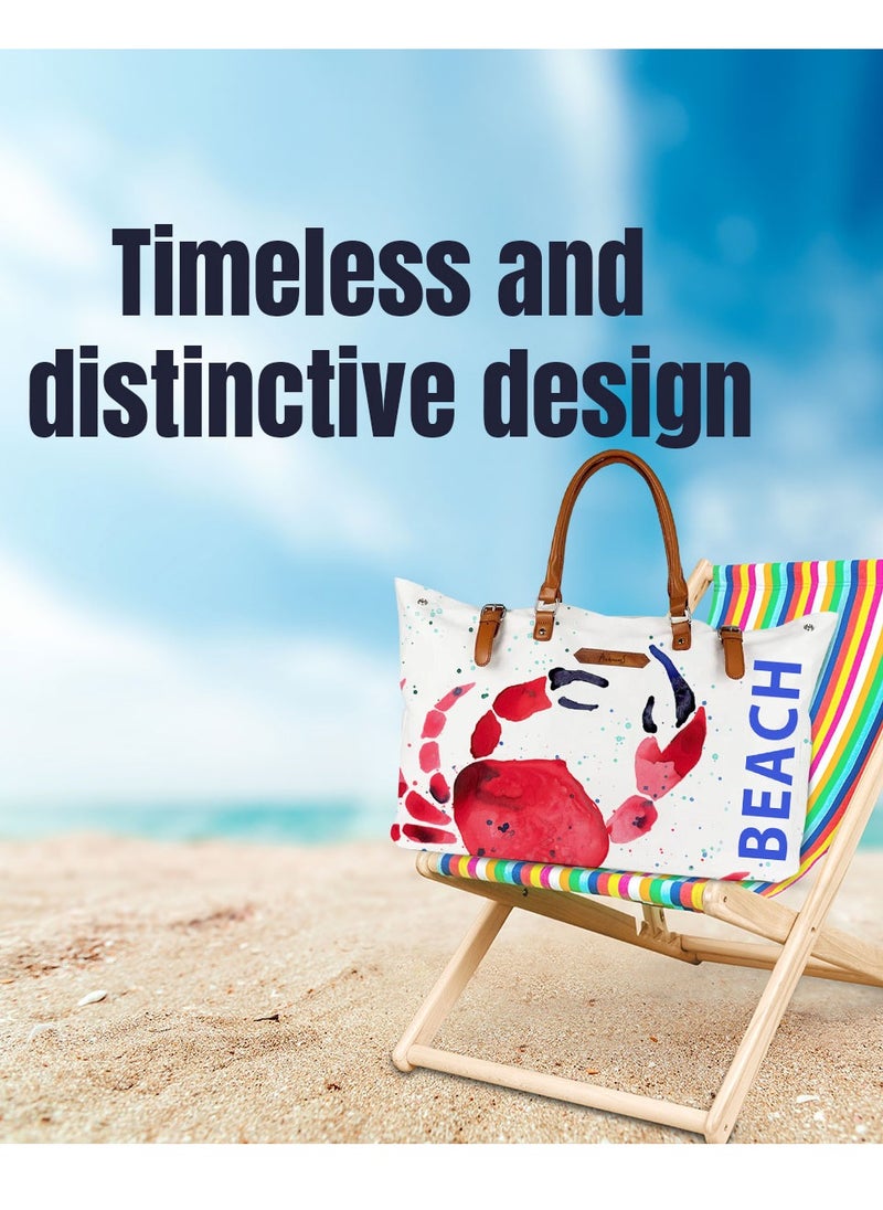 Anemoss - Women's Beach Bag, Waterproof Sandproof Hand Bags, Lighweight Fashionable Shoulder Bag, Large Capacity, Crab Design Beach Bag for Picnic Shopping, Gifts for Women and Girls - Image 1
