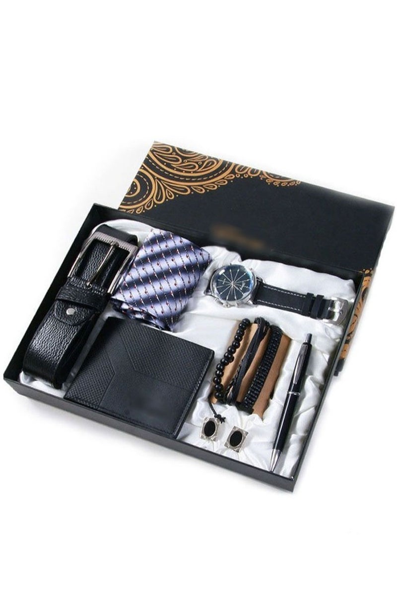 Apustim 10 Piece Gift Set，Including a Stylish Watch，Business Wallet，High Quality Belt，3 Exquisite Bracelets，Signature Pen，Tie，Tie Clip，Cufflinks，And An Exquisite Gift Box，Perfect Gift For Dad And Boyfriend，Father's Day，Party Gift，Birthday Gift，And Men's Business Gift Box（Black） - Image 1