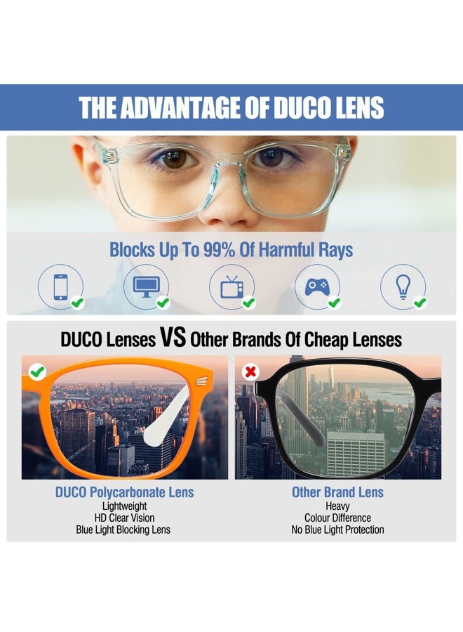 DUCO TR90 Frame Blue Light Blocking Glasses for Kids Age 5-10 K028, Orange Frame White Temple, common - Image 5