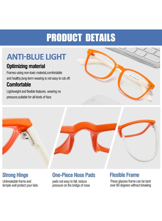 DUCO TR90 Frame Blue Light Blocking Glasses for Kids Age 5-10 K028, Orange Frame White Temple, common - Image 4