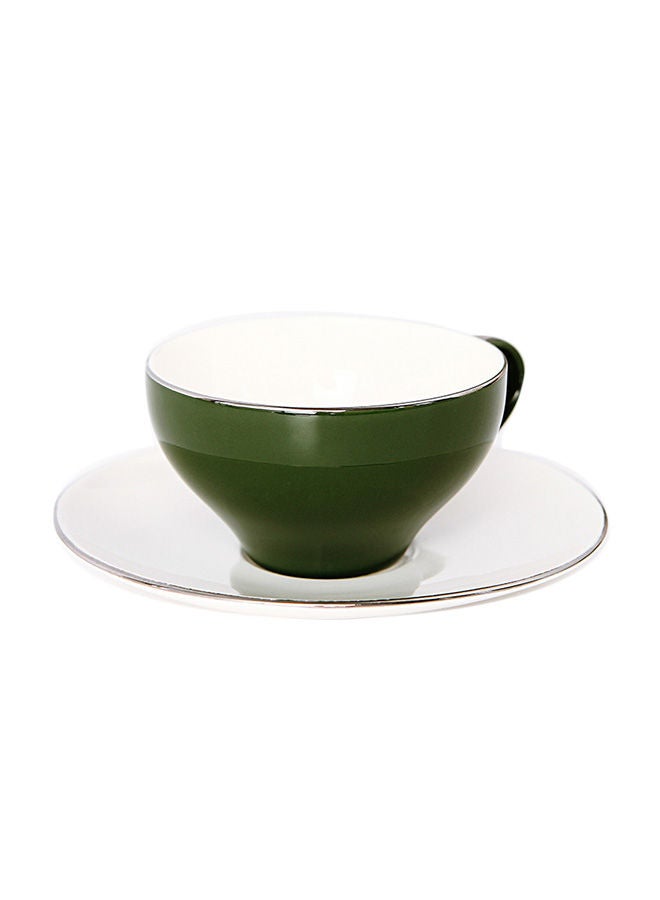 إسكدنيا طقم مكون من كوب قهوة وصحن السيراميك بتصميم رفيع وجذاب أخضر/أبيض - Image 1