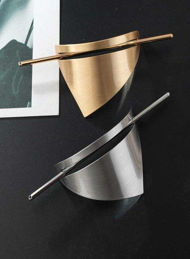 Fodattm Women Lady Irregular Triangle Alloy Hair Cuff Hair Stick Hairpin Minimalist Hair Clip Metal Bun Holder Vintage Bun Cage (Silver) - Image 2