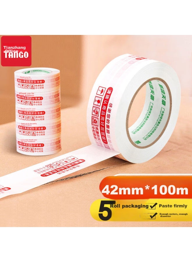 تانجو Tango Express شريط التغليف، ملصق تحذير الشحن، شريط ختم الصناديق، 42mm*100m*5 Rolls Logistics Park، محطة الطرود السريعة للتغليف، الشحن السريع، متعدد الأغراض، اللون الأحمر والأبيض - Image 1