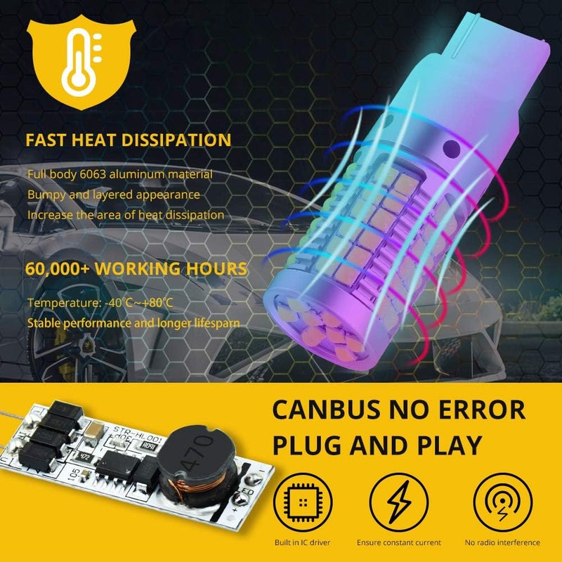 N.C YEORO T20 7440 W21W LED Bulb No Hyper Flash Turn Signal Lights 23Watts Super Bright 3030 69-SMD LED Bulb with CANBUS Error Free For Reverse Brake Lights, Xenon White, 2-Pack. - Image 5