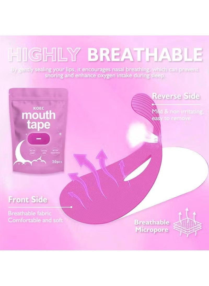 KOEC Mouth Tape for Sleeping - Anti Snoring Strips for Better Sleep - Comfortable & Hypoallergenic - Promote Nasal Breathing (pink, 30) - Image 4