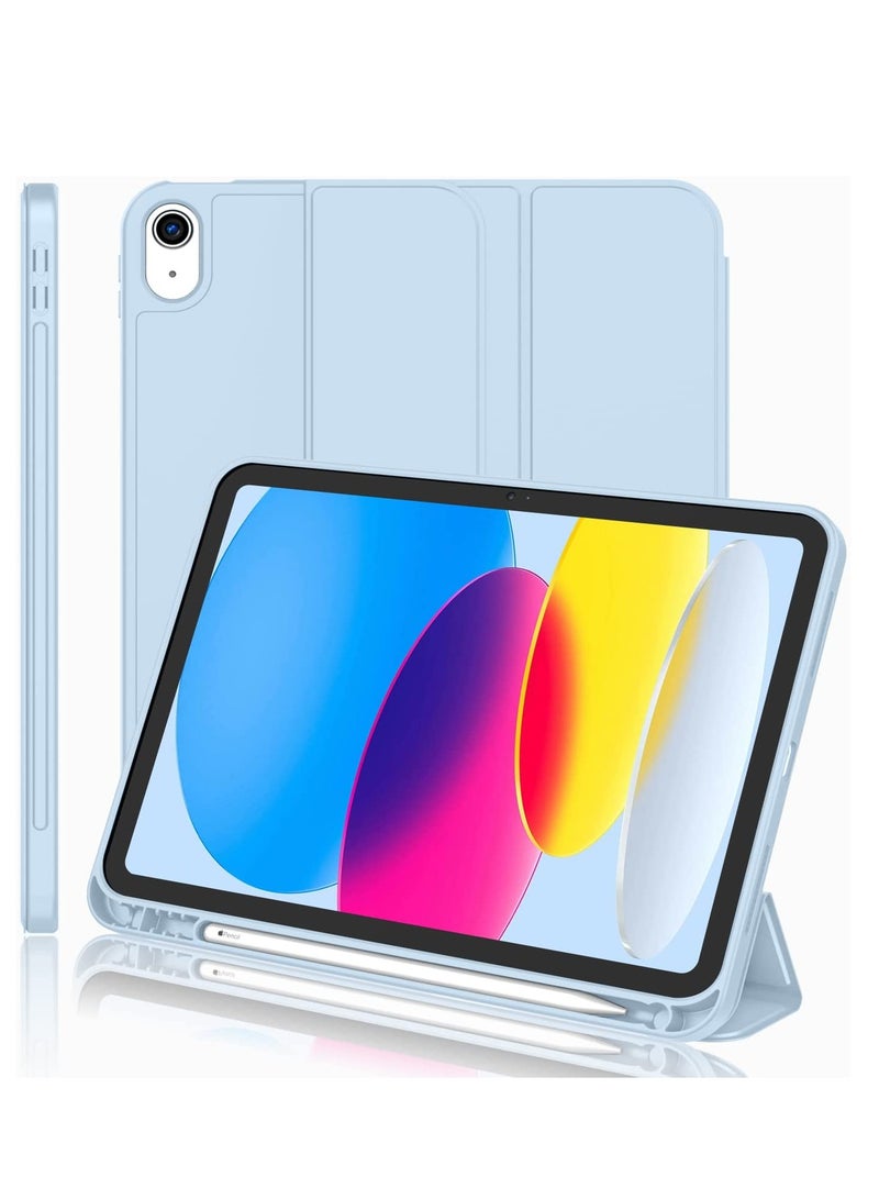 iPad الجيل العاشر 10.9 بوصة 2022، غطاء حماية نحيف مع غطاء خلفي شفاف من البولي كربونات لجهاز iPad الجيل العاشر 2022، يدعم معرف اللمس، التنبيه/السكون التلقائي، أزرق سماوي - Image 1
