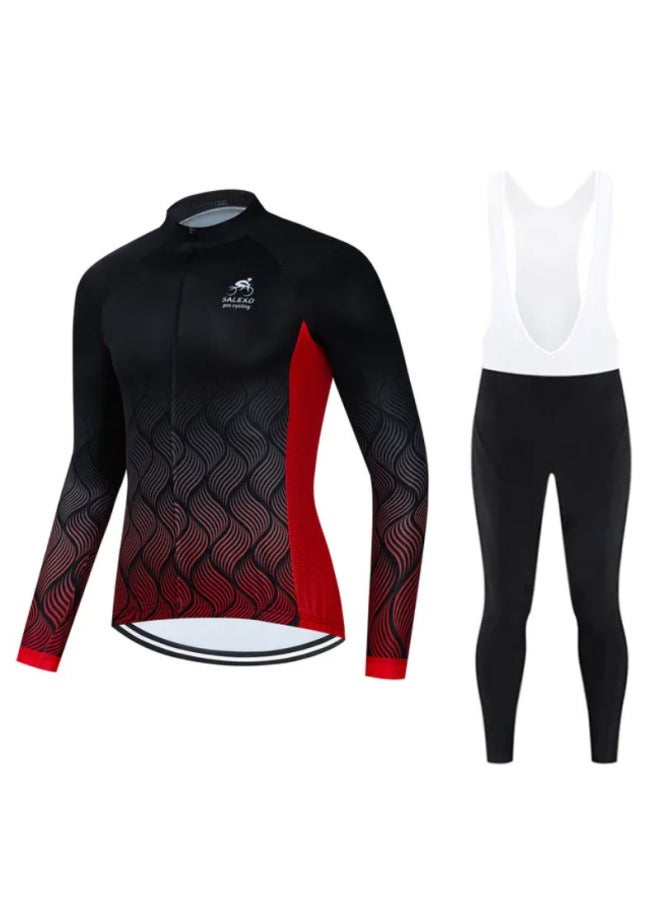 New Riding Suit Bicycle Winter Men's And Women's Long-sleeved Fleece Suit Thickened Warm Strappy Pants