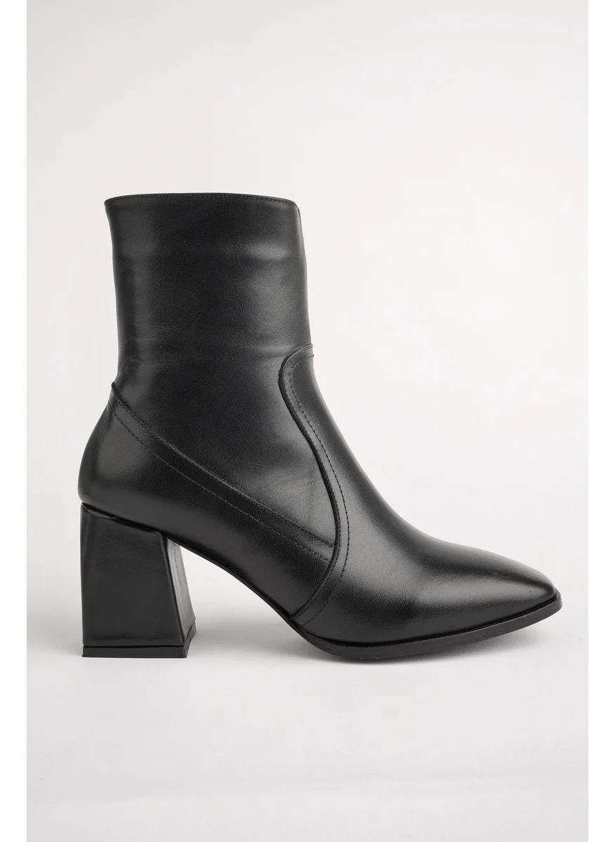muggo Adela Leather Square Toe Zippered Heeled Women's Boots