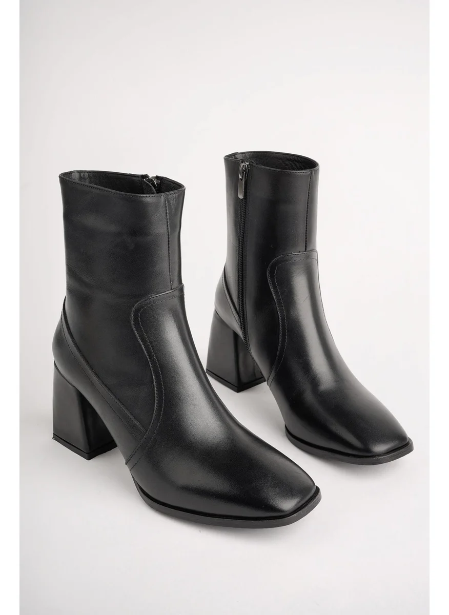 muggo Adela Leather Square Toe Zippered Heeled Women's Boots