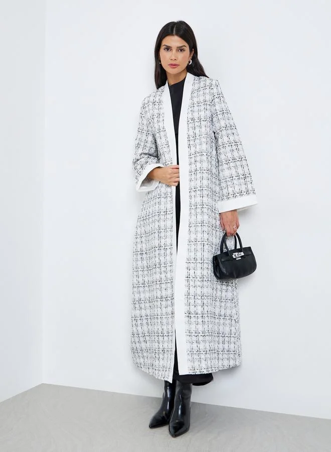 Amirah Amirah White Tweed Open Front Abaya