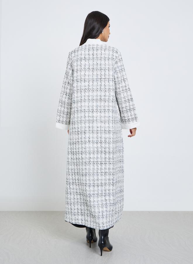 Amirah White Tweed Open Front Abaya - Image 4