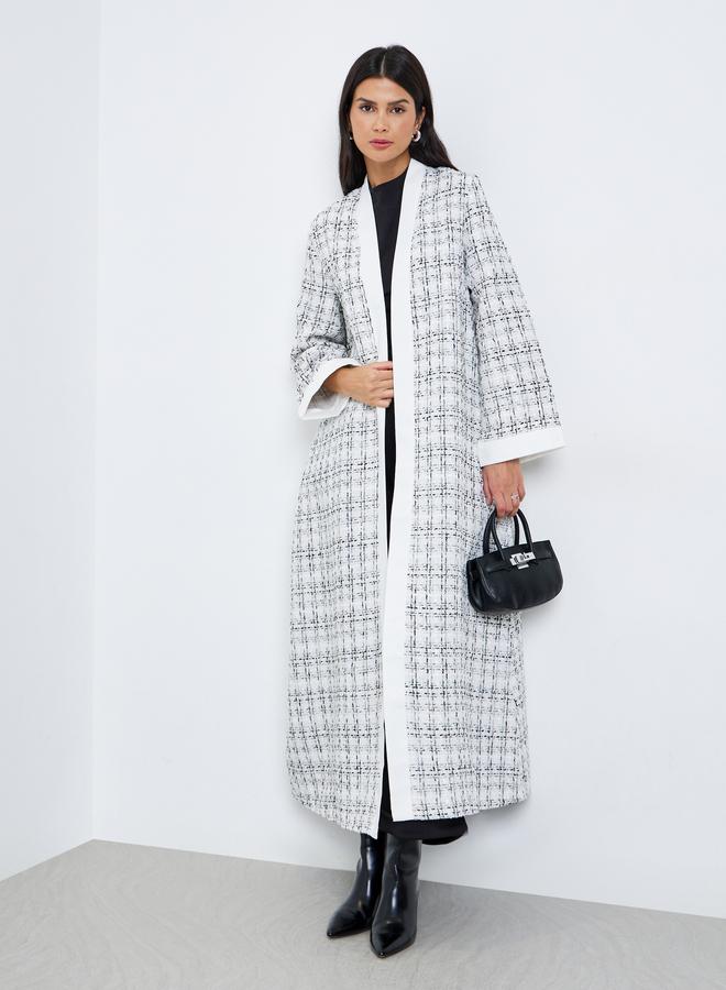 Amirah White Tweed Open Front Abaya - Image 1