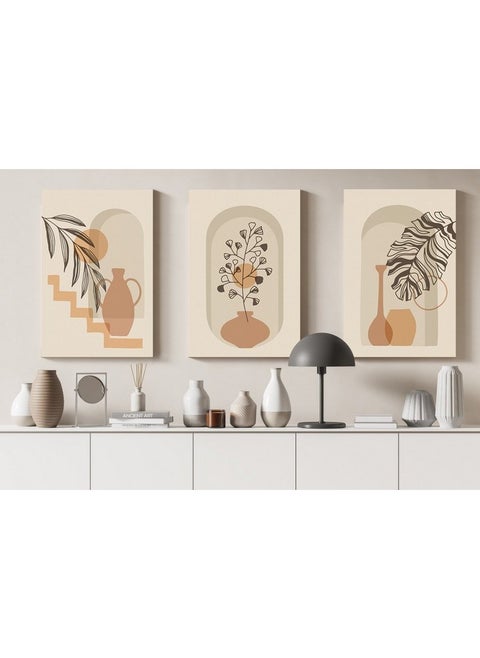 home gallery Set of three Hand drawn flat design boho Printed Canvas wall art