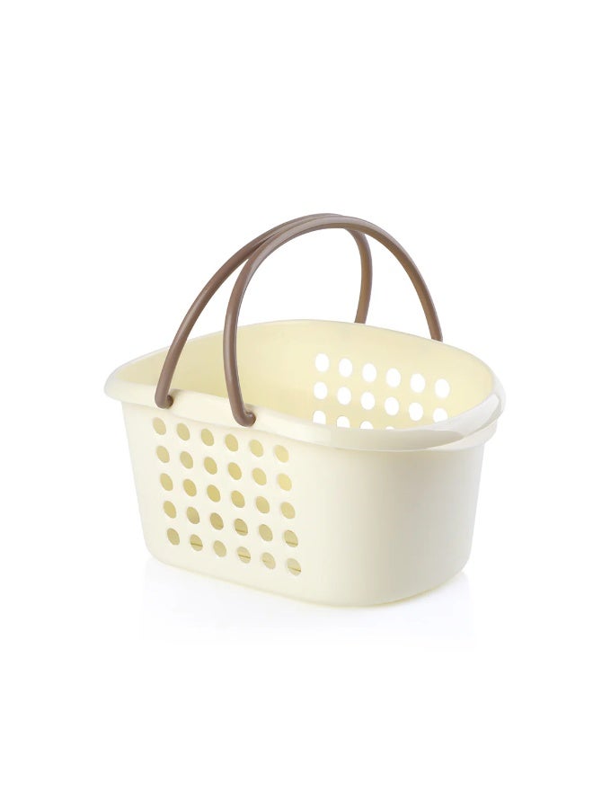 Durable Plastic Organizer Basket with Handle, Cream, 24x16x11.5 cm