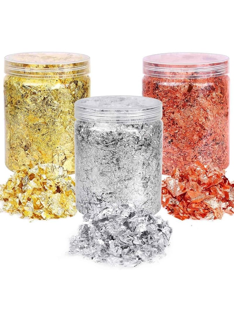 ASK VARK WALA ASK VARK WALA Gold Leaf Metallic Foil Schabin Gilding Metal Leaf Flakes Three Bottles Kit Set of Three Colors Imitation Gold and Silver Copper in Three Bottles Resin Nail Crafts Painting 