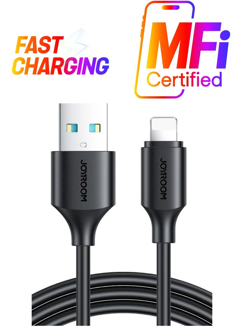 جوي روم كابل USB إلى لايتنينج للشحن السريع ومزامنة البيانات بقوة 2.4 أمبير لجهاز آيفون وآي باد بطول 1 متر أسود - Image 1
