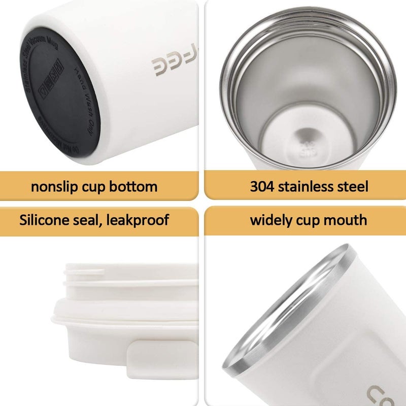 CS COSDDI 12 oz Stainless Steel Vacuum Insulated Tumbler - Coffee Travel Mug Spill Proof with Lid - Thermos Cup for Keep Hot/Ice Coffee,Tea and Beer (White) - Image 2