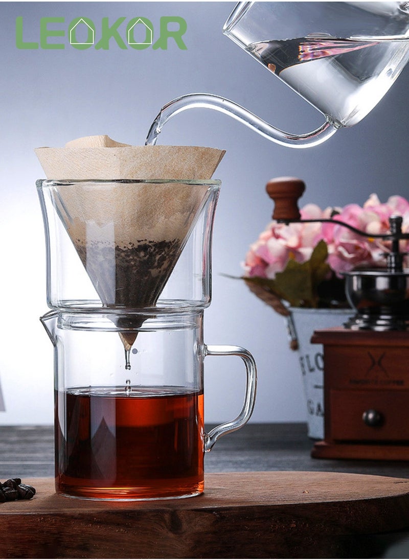 LEOKOR V60 Coffee Dripper Filter Set Espresso Pour Over Brewing With Drip Coffee Maker Set Manual Coffee Server Heat Resistant Glass Tea Pot 400ML  - Image 2